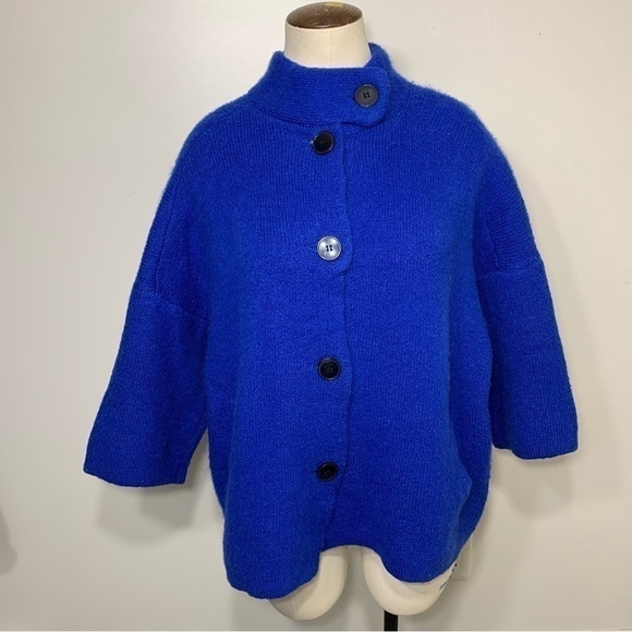 Christian Siriano Knit Cardigan Sweater M Cobalt Blue Wool Blend Fuzzy Top - Picture 4 of 13